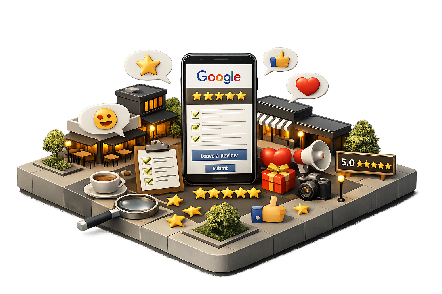 Cliente dejando una reseña en Google Business Profile para mejorar la reputación y visibilidad de un negocio local en Google Maps y búsquedas locales.