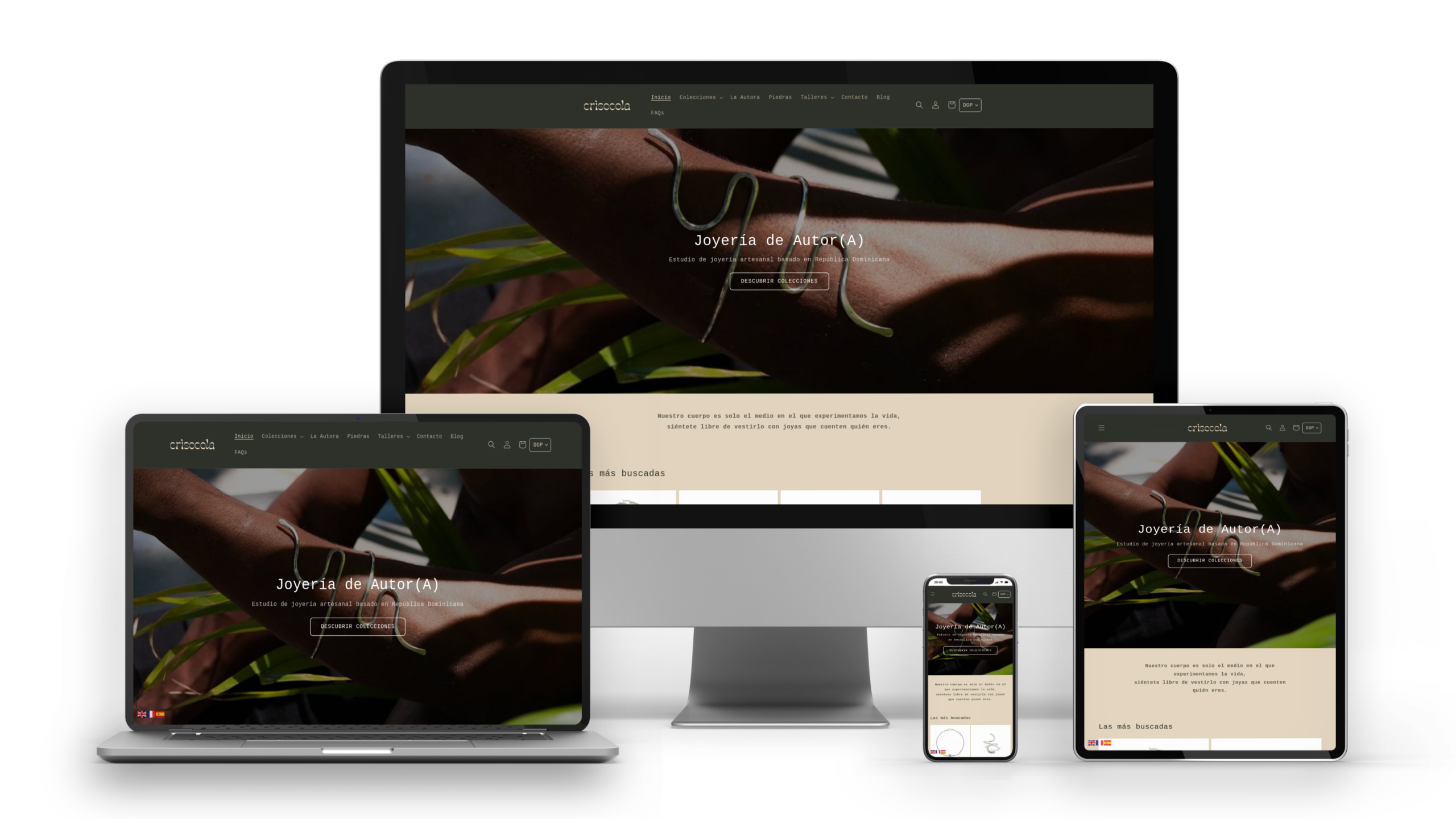 Tienda online Shopify desarrollada para marca de joyería artesanal CrisocolaRD