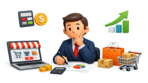 Empresario analizando el coste de una tienda online profesional para vender productos en internet y aumentar las ventas de su negocio.
