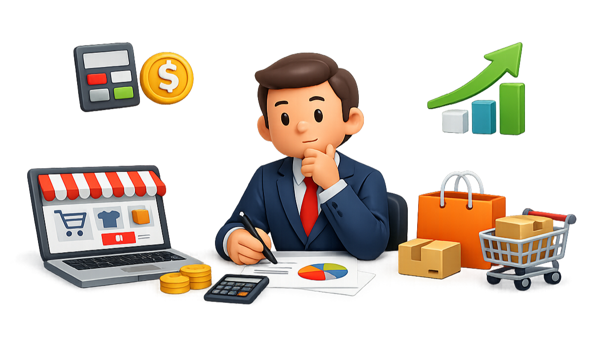 Empresario analizando el coste de una tienda online profesional para vender productos en internet y aumentar las ventas de su negocio.