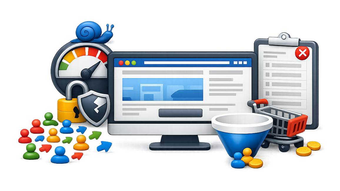 Página web con tráfico pero pocas conversiones, mostrando factores que afectan a la captación de clientes y ventas online.